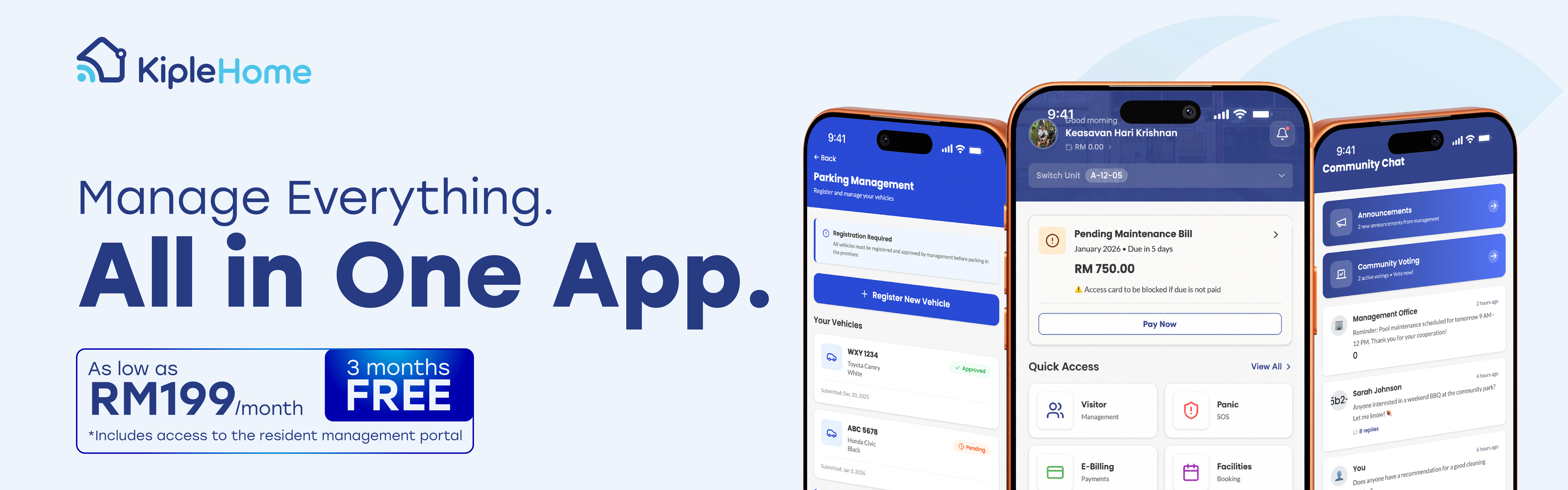 KipleHome — manage everything in one app. As low as RM199/month, 3 months free.